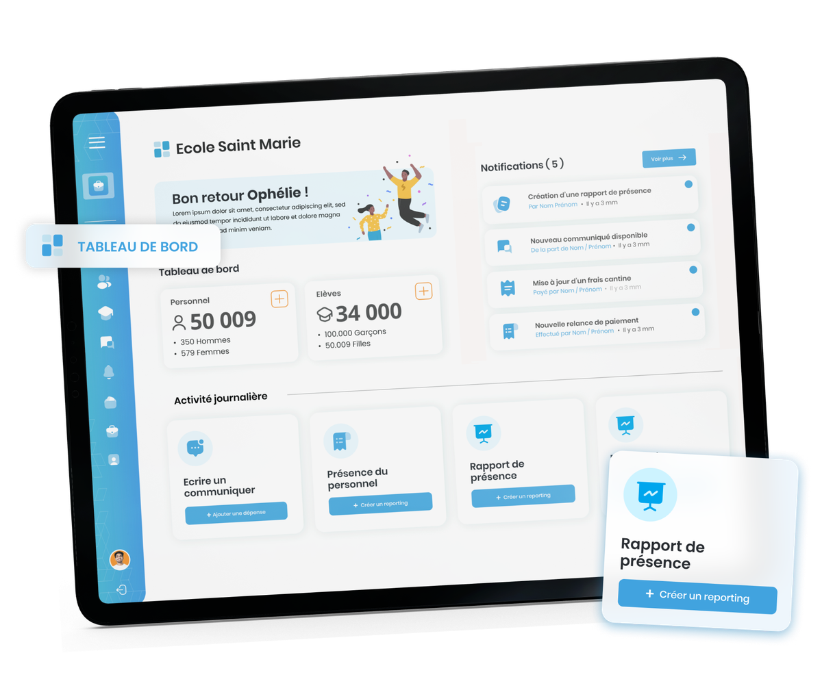 Tableau de bord Schoolap ERP